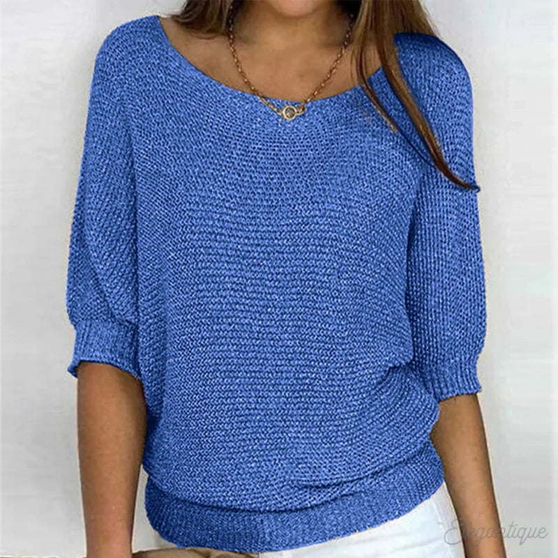 Damen Strickpullover mit halblangen Ärmeln für Frühling und Herbst