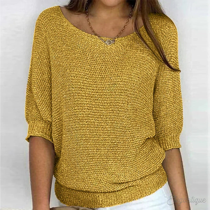 Damen Strickpullover mit halblangen Ärmeln für Frühling und Herbst