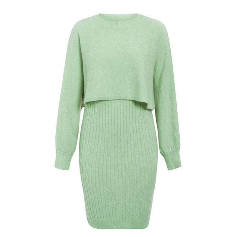 Zweiteiliges Set für Damen mit geripptem Midirock und kurzem Pullover Oberteil