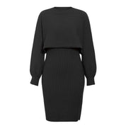 Zweiteiliges Set für Damen mit geripptem Midirock und kurzem Pullover Oberteil