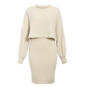Zweiteiliges Set für Damen mit geripptem Midirock und kurzem Pullover Oberteil