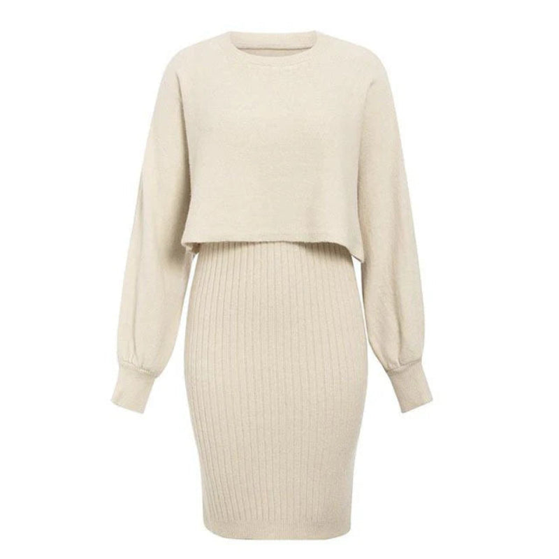 Zweiteiliges Set für Damen mit geripptem Midirock und kurzem Pullover Oberteil