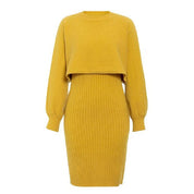 Zweiteiliges Set für Damen mit geripptem Midirock und kurzem Pullover Oberteil