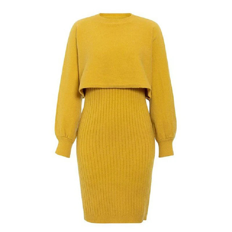 Zweiteiliges Set für Damen mit geripptem Midirock und kurzem Pullover Oberteil