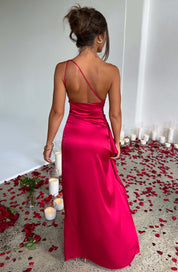 Satin-Maxikleid für Damen mit einem Träger und hohem Beinschlitz