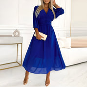 Chiffon-Wickelkleid in Midi-Länge für Damen mit gerafftem Oberteil und Futter