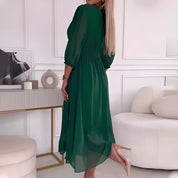 Chiffon-Wickelkleid in Midi-Länge für Damen mit gerafftem Oberteil und Futter