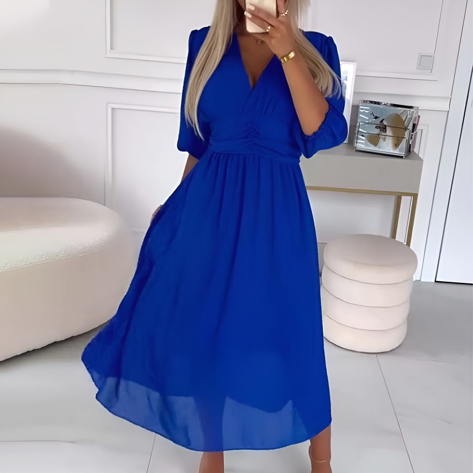 Chiffon-Wickelkleid in Midi-Länge für Damen mit gerafftem Oberteil und Futter