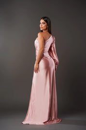 Satin-Maxikleid für Damen mit einem Träger und hohem Seitenschlitz