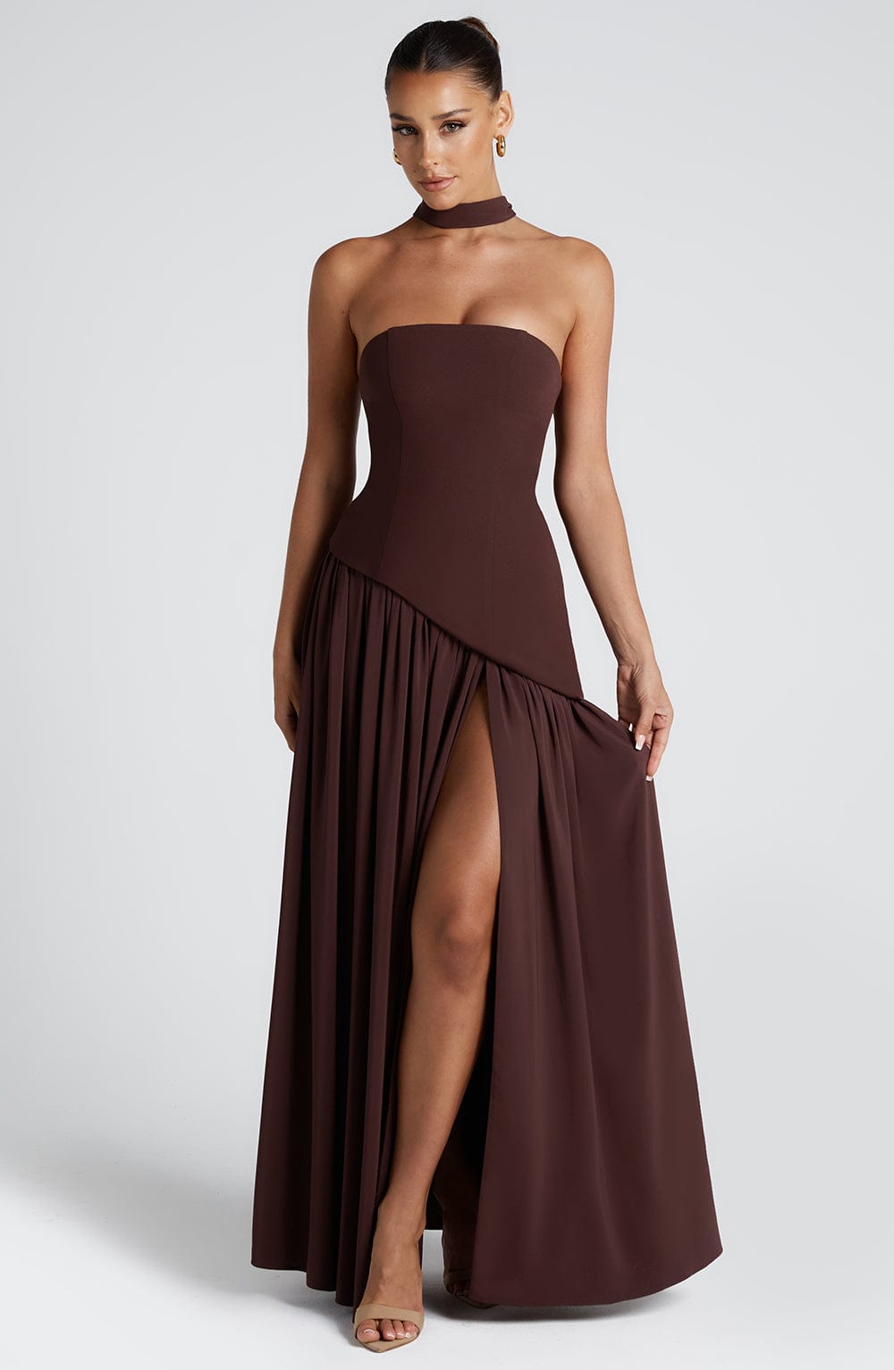 Strapless-Abendkleid für Damen mit hohem Seitenschlitz