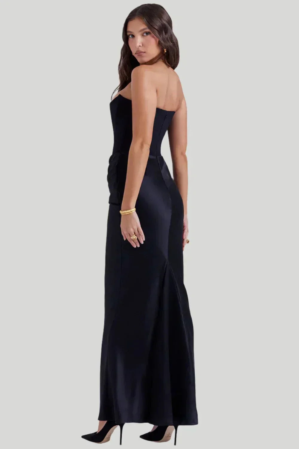 Strapless-Abendkleid aus Satin für Damen mit gerafftem Detail an der Hüfte